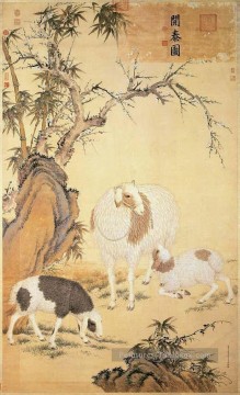  castiglione - Lang brillant mouton vieux Chine encre Giuseppe Castiglione Shepherd